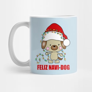 Feliz Navi-Dog Christmas Dog with Holiday Lights (Blue) Mug